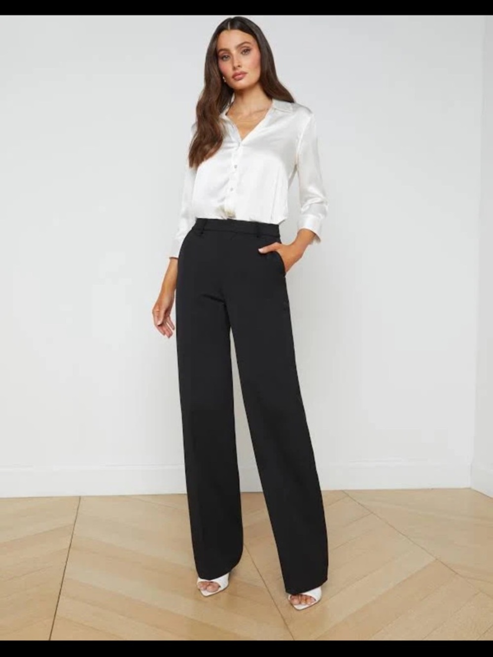 L'AGENCE Black Wide-Leg High-Rise Trousers